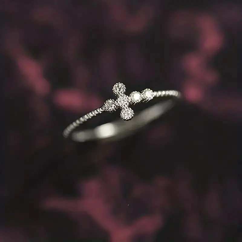 Huitan Chic Cross Finger Ring for Women Dazzling Samll Cubic Zirconia Stones Temperament Versatile Female Jewelry Drop Shipping
