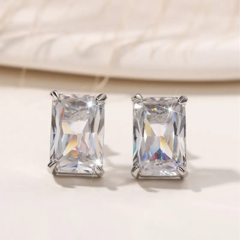 Huitan Fashion Contracted Square CZ Stud Earrings Women Silver Color Ear Piercing Series Accessories Simple Versatile Jewelry