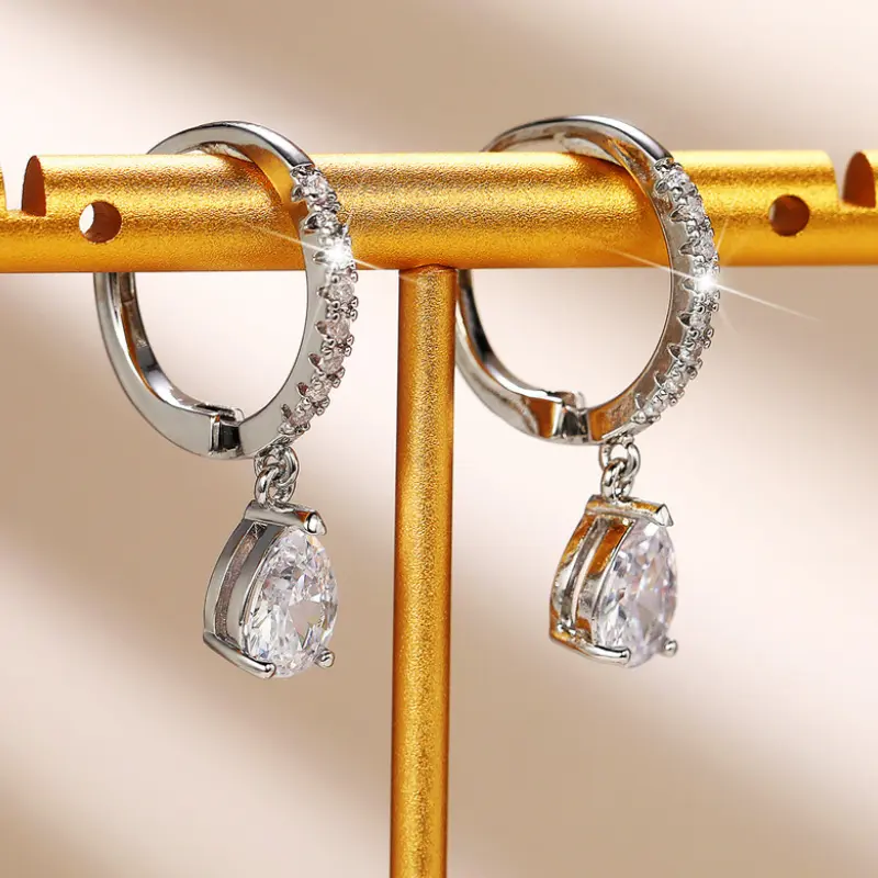 Huitan Simple Classic Square/Heart/Pear Cubic Zirconia Dangle Earrings for Women Timeless Style Wedding Trend Eternity Jewelry