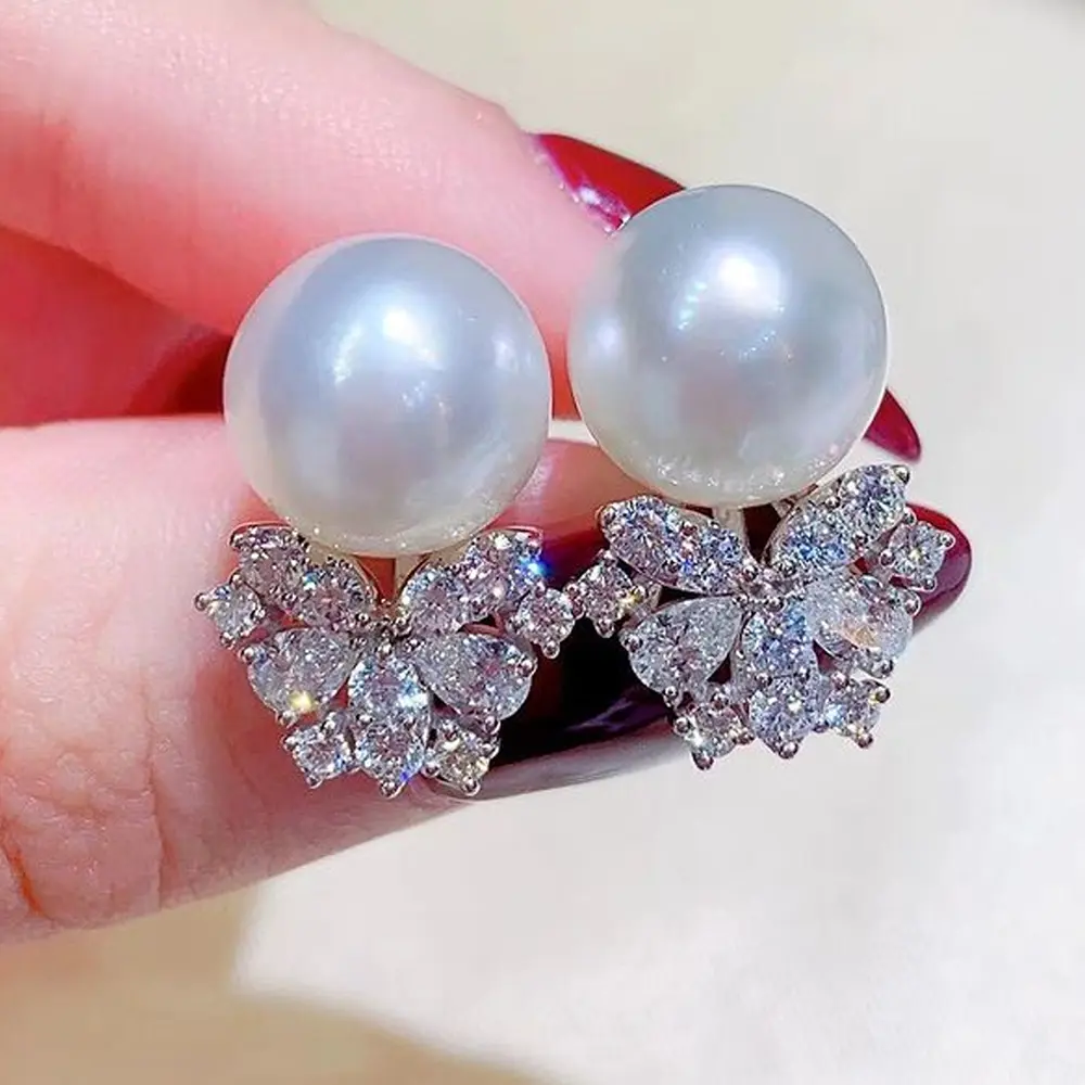Huitan Brilliant Imitation Pearl with Cubic Zirconia Earrings for Women Temperament Elegant Lady's Accessories Wedding Jewelry
