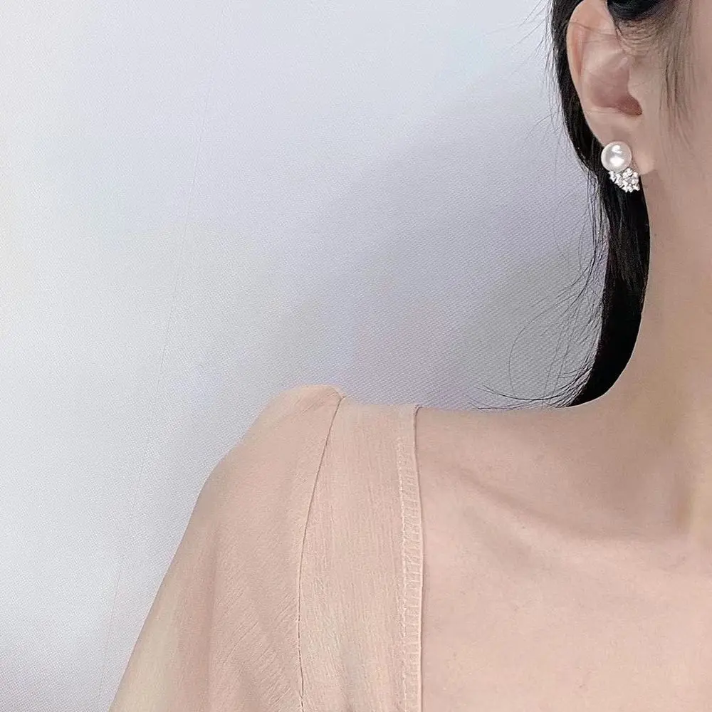 Huitan Brilliant Imitation Pearl with Cubic Zirconia Earrings for Women Temperament Elegant Lady's Accessories Wedding Jewelry