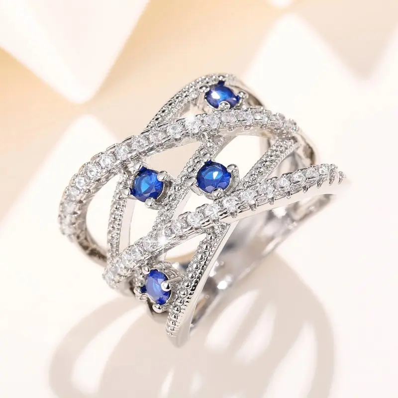 Huitan Fancy Cross Rings for Women Silver Color Full Bling Iced Out Sparkling Cubic Zirconia Ring Party Temperament Lady Jewelry