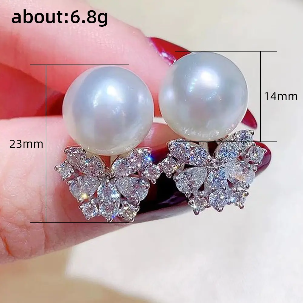 Huitan Brilliant Imitation Pearl with Cubic Zirconia Earrings for Women Temperament Elegant Lady's Accessories Wedding Jewelry
