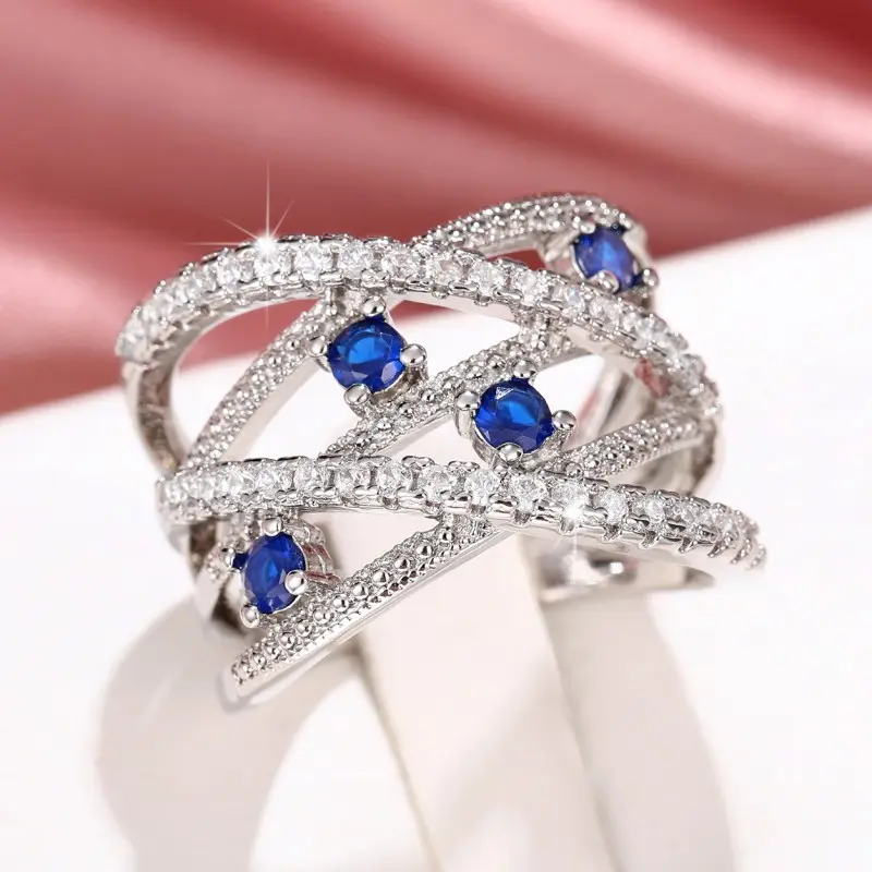 Huitan Fancy Cross Rings for Women Silver Color Full Bling Iced Out Sparkling Cubic Zirconia Ring Party Temperament Lady Jewelry