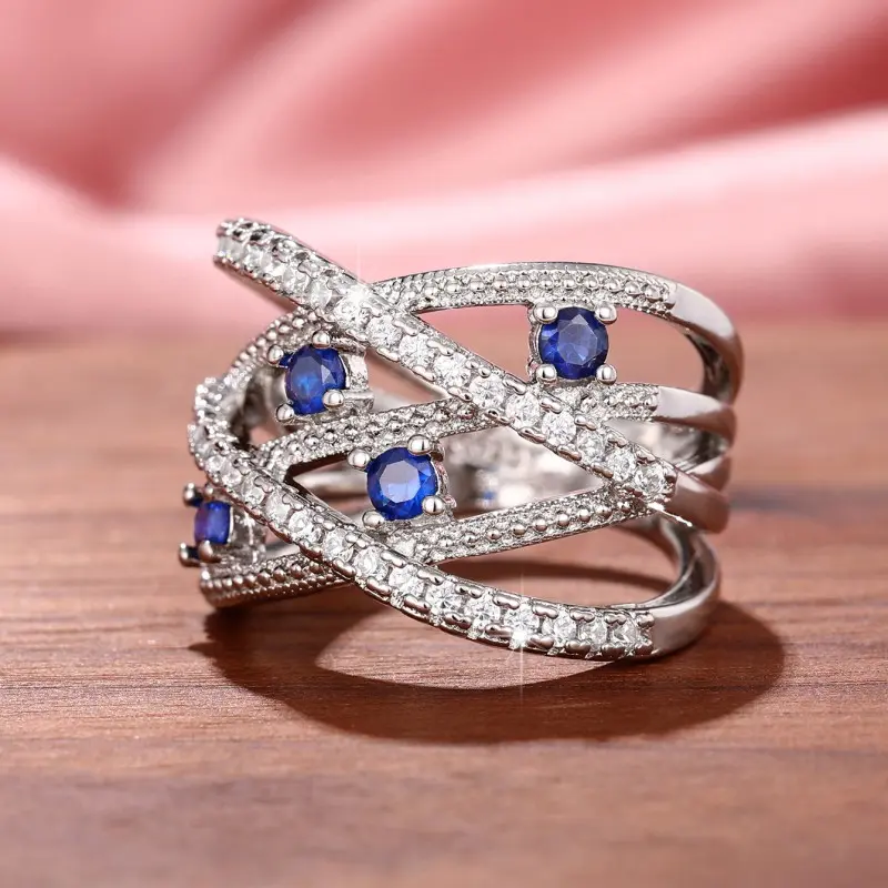 Huitan Fancy Cross Rings for Women Silver Color Full Bling Iced Out Sparkling Cubic Zirconia Ring Party Temperament Lady Jewelry