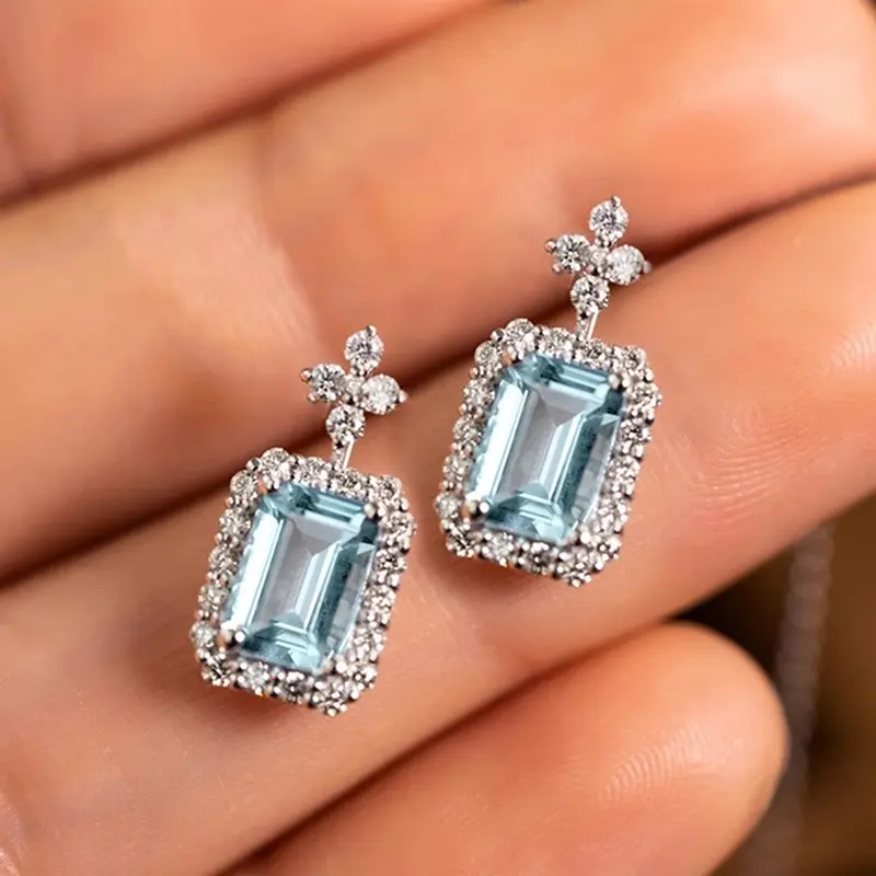 Huitan Fresh Light Blue CZ Drop Earrings for Women Romantic Ear Drop Earrings Daily Wearable Party Modern Fashion Female Jewelry