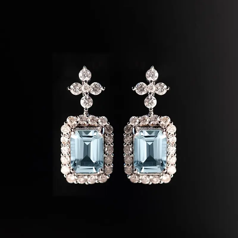 Huitan Fresh Light Blue CZ Drop Earrings for Women Romantic Ear Drop Earrings Daily Wearable Party Modern Fashion Female Jewelry