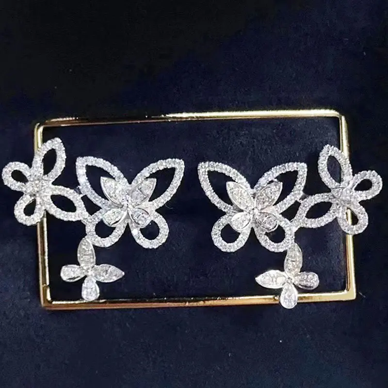 Huitan New Fashion Butterfly Stud Earrings with Brilliant CZ Luxury Women's Earrings for Party Fancy Gift Small Fresh Jewelry