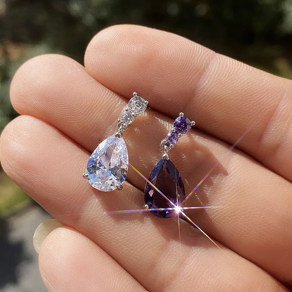 Huitan Gorgeous AAA Cubic Zirconia Water Drop Charm Women Drop Earring Wedding Band Jewelry White/Purple High Quality Earrings