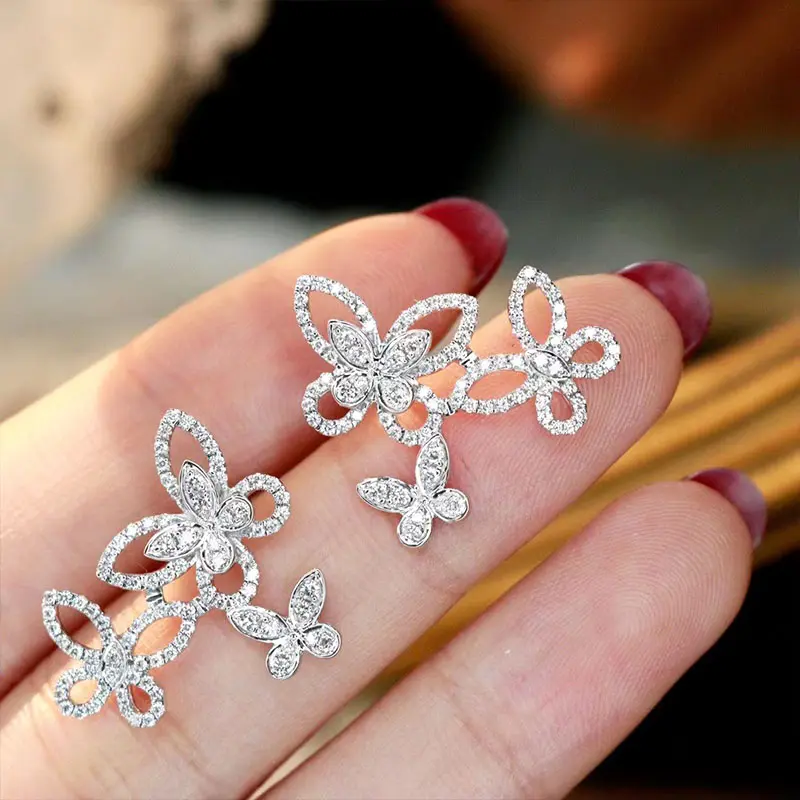 Huitan New Fashion Butterfly Stud Earrings with Brilliant CZ Luxury Women's Earrings for Party Fancy Gift Small Fresh Jewelry