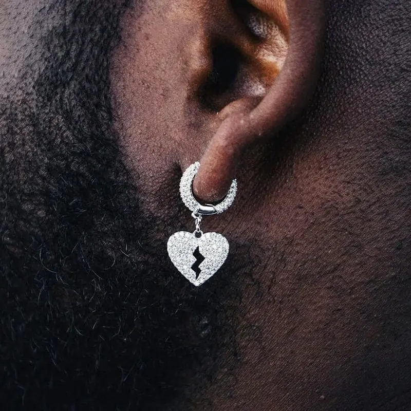 Huitan Men/Women Heart Earrings Silver Color Full Paved CZ Stone Simple Versatile Ear Accessories Couple Love Earrings Jewelry