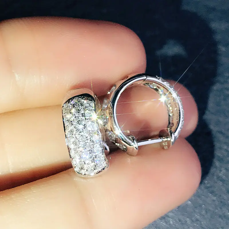 Huitan Dazzling Women's Hoop Earrings with White Cubic Zirconia Silver Color Circle Earrings Fashion Versatile Female Jewelry