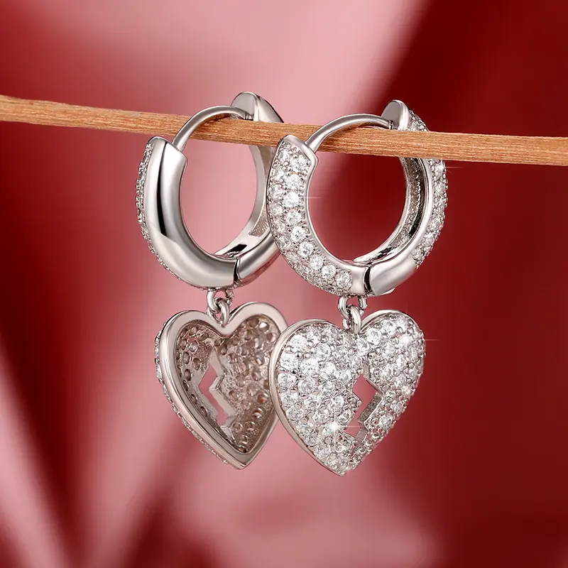 Huitan Men/Women Heart Earrings Silver Color Full Paved CZ Stone Simple Versatile Ear Accessories Couple Love Earrings Jewelry