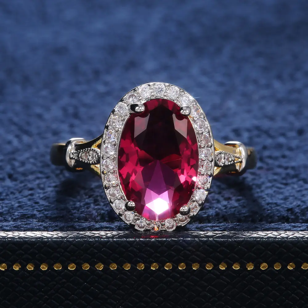 Huitan Big Oval Shaped Rose Red Cubic Zirconia Women Rings Luxury Ladies Jewelry for Party Best Mother's Gift Brilliant CZ Rings