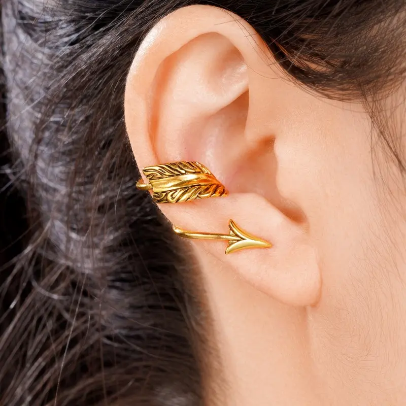 Huitan Vintage Design Arrows Shaped Clip Earrings for Women Ear Cartilage Earrings Non-piercing Accessories Personality Jewelry
