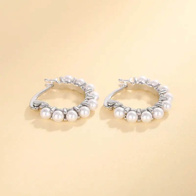 Huitan Graceful Simulate Pearl Hoop Earrings for Women Elegant Silver Color Accessories Delicate Daily Wearable Jewelry Gifts