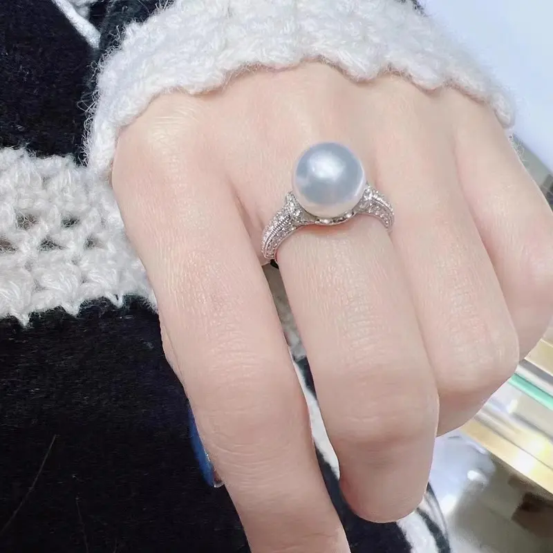 Huitan Round Simulated Pearl Rings Full with Dazzling Cubic Zirconia Temperament Elegant Women Wedding Jewelry Drop Shipping