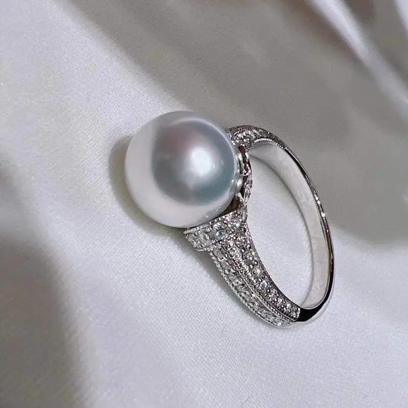 Huitan Round Simulated Pearl Rings Full with Dazzling Cubic Zirconia Temperament Elegant Women Wedding Jewelry Drop Shipping