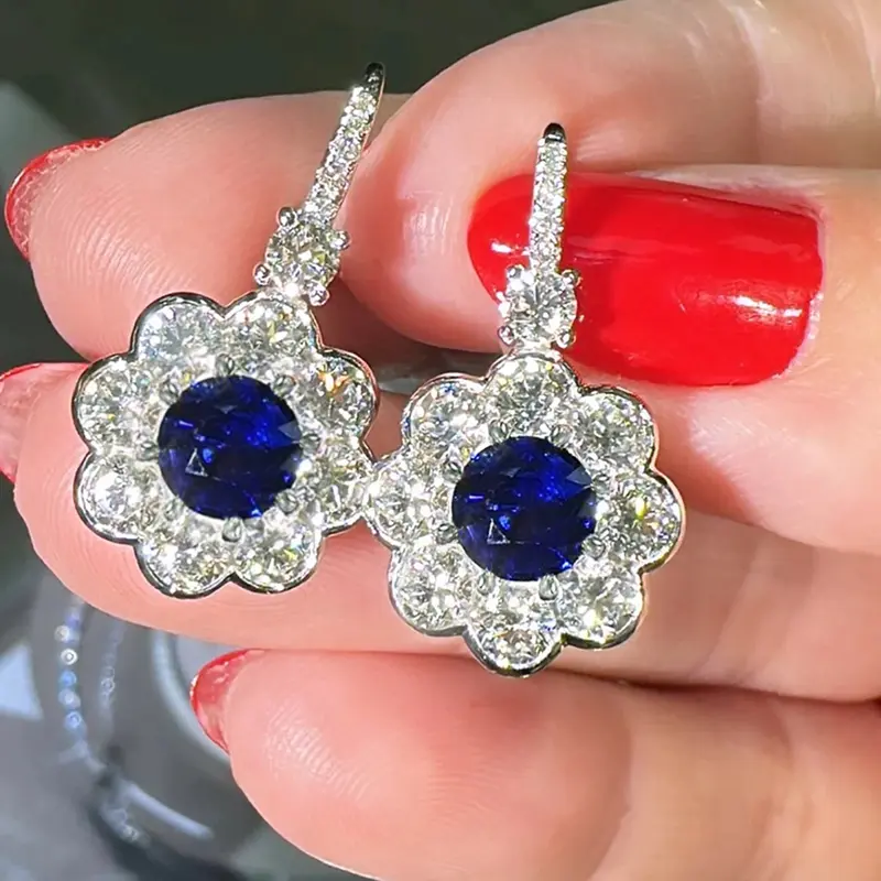 Huitan Elegant Lady Flower Drop Earrings Delicate Accessories with Bright Zirconia Silver Color Jewelry for Engagement Ceremony