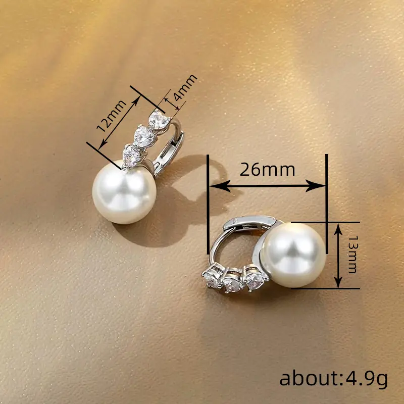 Huitan Delicate Simulated Pearl Drop Earrings Lady Engagement Accessories Bright Cubic Zirconia Jewelry for Wedding Ceremony