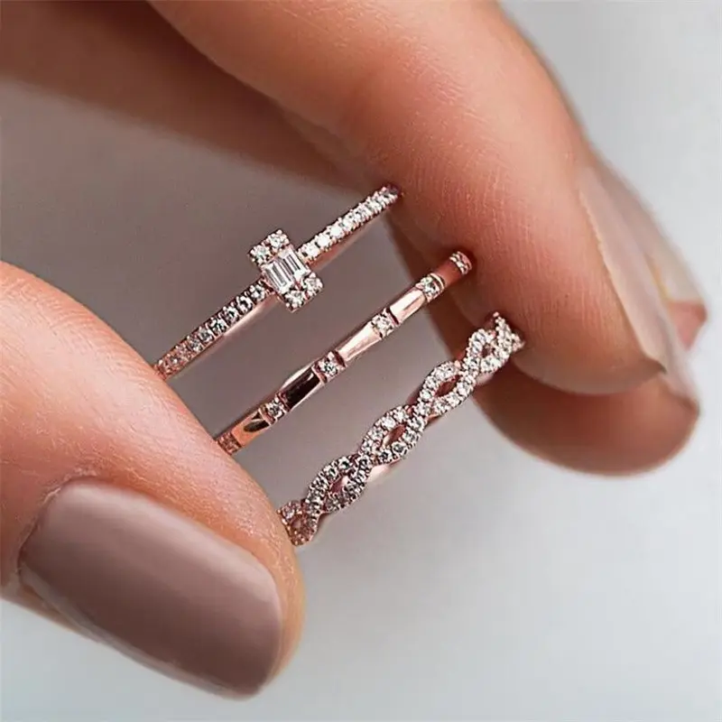Huitan 2021 New Trend Thin Rings for Women Silver Color/Rose Gold Color Statement Ring Wedding Engagement Jewelry Drop Shipping