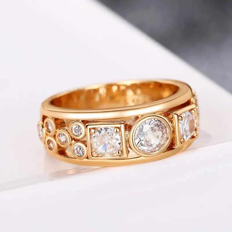 Huitan Fashion Women Rings with Geometric Cubic Zirconia Luxury Trendy Female Finger Accessories Daily Wear Party Modern Jewelry