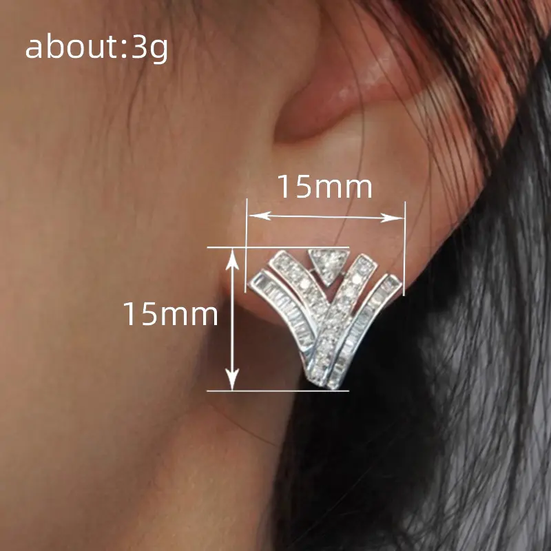 Huitan Trendy Geometric Stud Earrings with Crystal Cubic Zirconia Exquisite Silver Color Ear Stud for Women Fashion Jewelry
