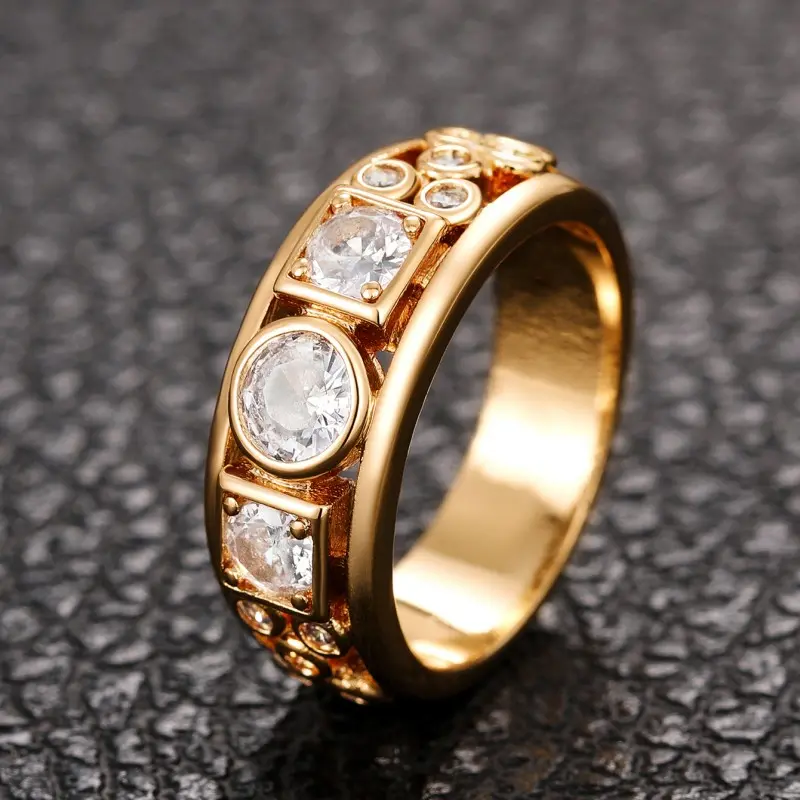 Huitan Fashion Women Rings with Geometric Cubic Zirconia Luxury Trendy Female Finger Accessories Daily Wear Party Modern Jewelry