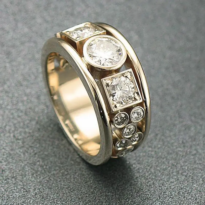 Huitan Fashion Women Rings with Geometric Cubic Zirconia Luxury Trendy Female Finger Accessories Daily Wear Party Modern Jewelry