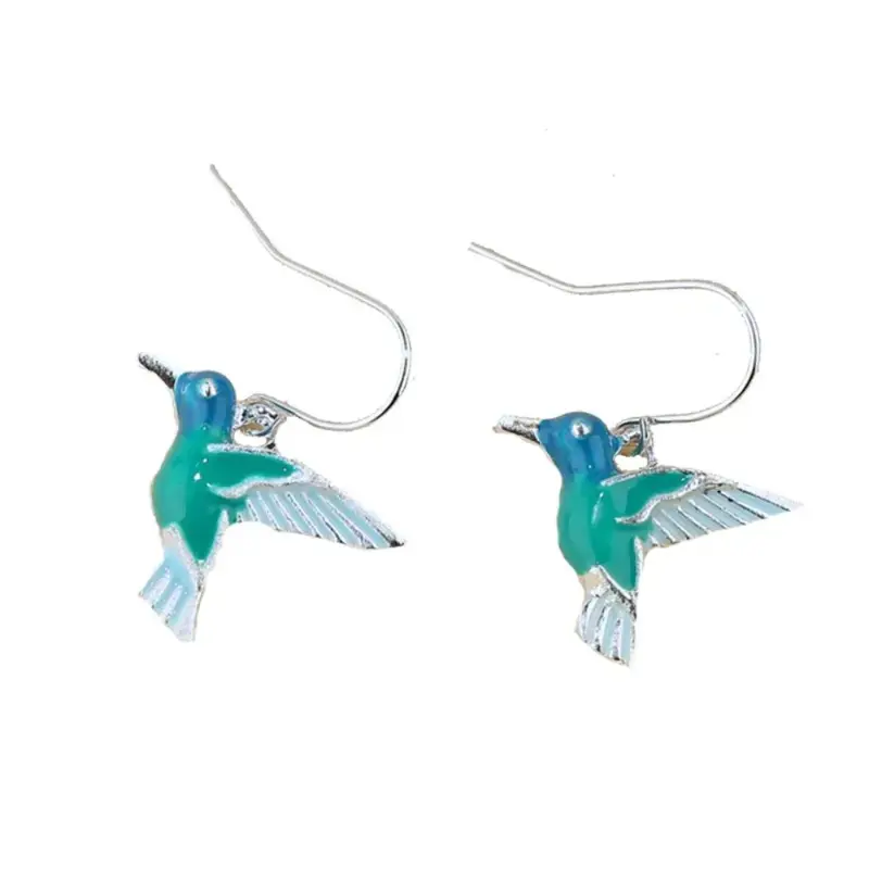 Huitan Green Blue Enamel Bird Hanging Earrings Women Bohemia Style Vocation Earrings for Female Fancy Gift Fashionable Jewelry