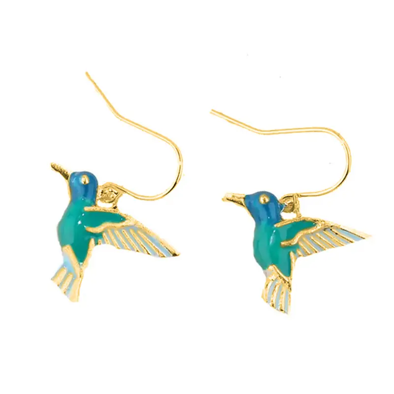 Huitan Green Blue Enamel Bird Hanging Earrings Women Bohemia Style Vocation Earrings for Female Fancy Gift Fashionable Jewelry