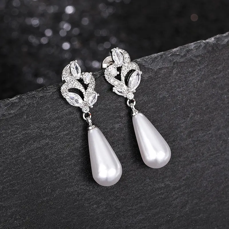 Huitan Waterdrop Imitation Pearl Drop Earrings Women New Aesthetic Wedding Accessories Temperament Lady Earrings Party Jewelry