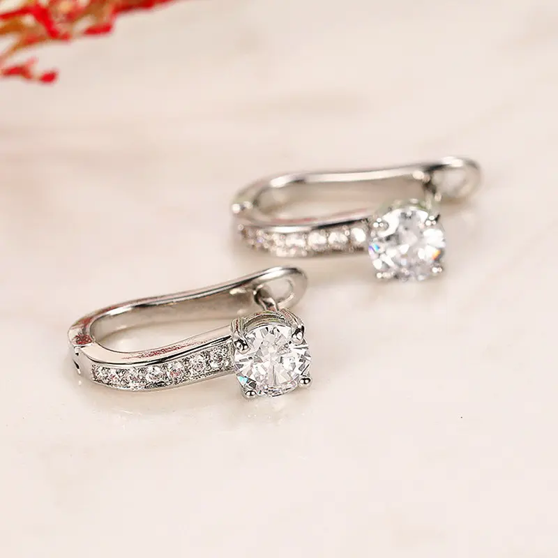 Huitan U Hoop Earrings Trend Crystal Cubic Zirconia Ear Circle Earrings for Women Simple Design Versatile Lady's Fashion Jewelry