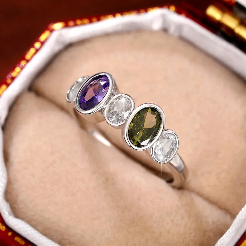 Huitan Trendy Colorful Cubic Zirconia Finger Ring for Women Daily Wear Exquisite Girls Rings Party 2022 New Statement Jewelry