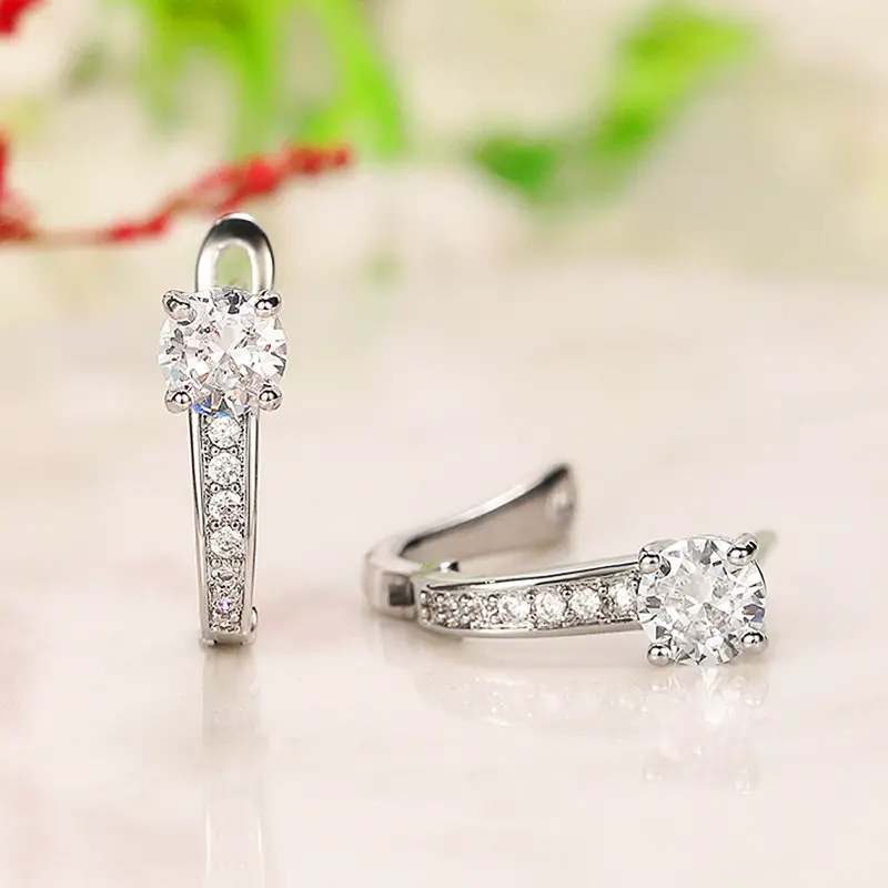 Huitan U Hoop Earrings Trend Crystal Cubic Zirconia Ear Circle Earrings for Women Simple Design Versatile Lady's Fashion Jewelry