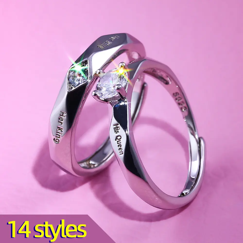 Huitan 1 pc Trendy Couple Pledge Love Token Ring With Letter His Queen&Her King Engraved Wedding Ring For Women&men Finger Rings