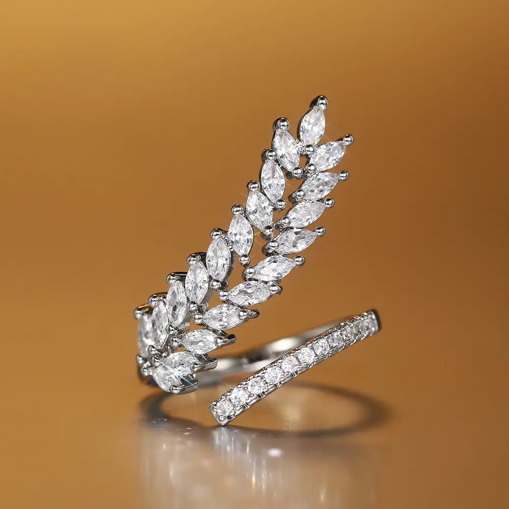 Huitan Personality Leaf Olive Shape Finger-rings Women Luxury Silver Color/Gold Color Cubic Zirconia Rings Wedding Party Jewelry