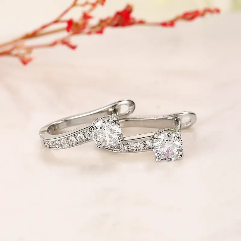 Huitan U Hoop Earrings Trend Crystal Cubic Zirconia Ear Circle Earrings for Women Simple Design Versatile Lady's Fashion Jewelry
