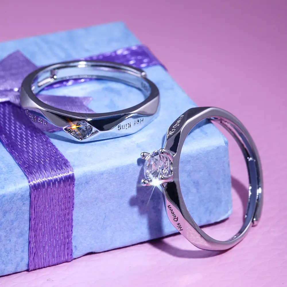 Huitan 1 pc Trendy Couple Pledge Love Token Ring With Letter His Queen&Her King Engraved Wedding Ring For Women&men Finger Rings