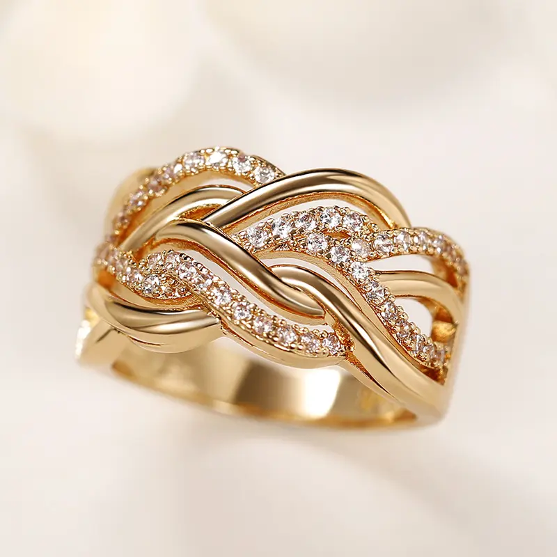 Huitan Fancy Twist Band Women's Rings Temperament Finger Accessories Engagement Wedding Bridal Rings for Party Fashion Jewelry