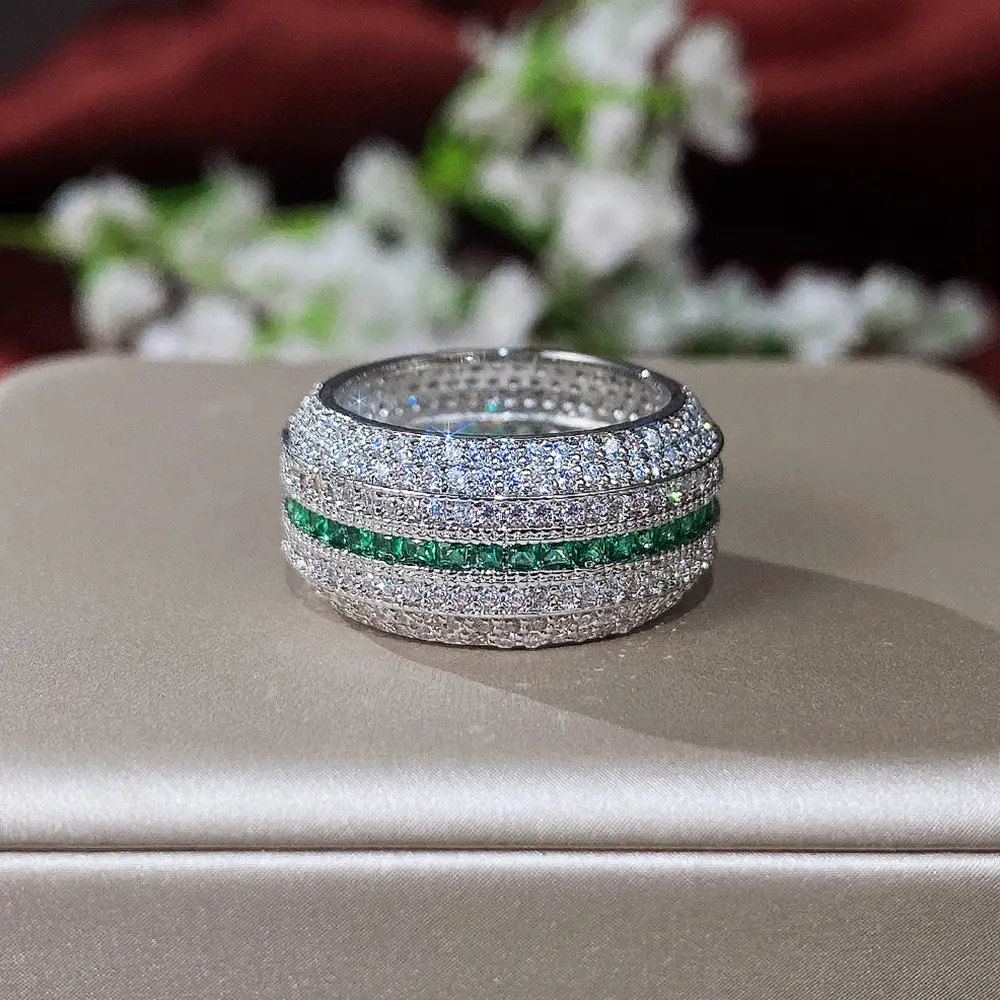Huitan Bling Bling Green/White Cubic Zirconia Rings Women Gorgeous Wedding Party Finger Accessories High Quality Fashion Jewelry