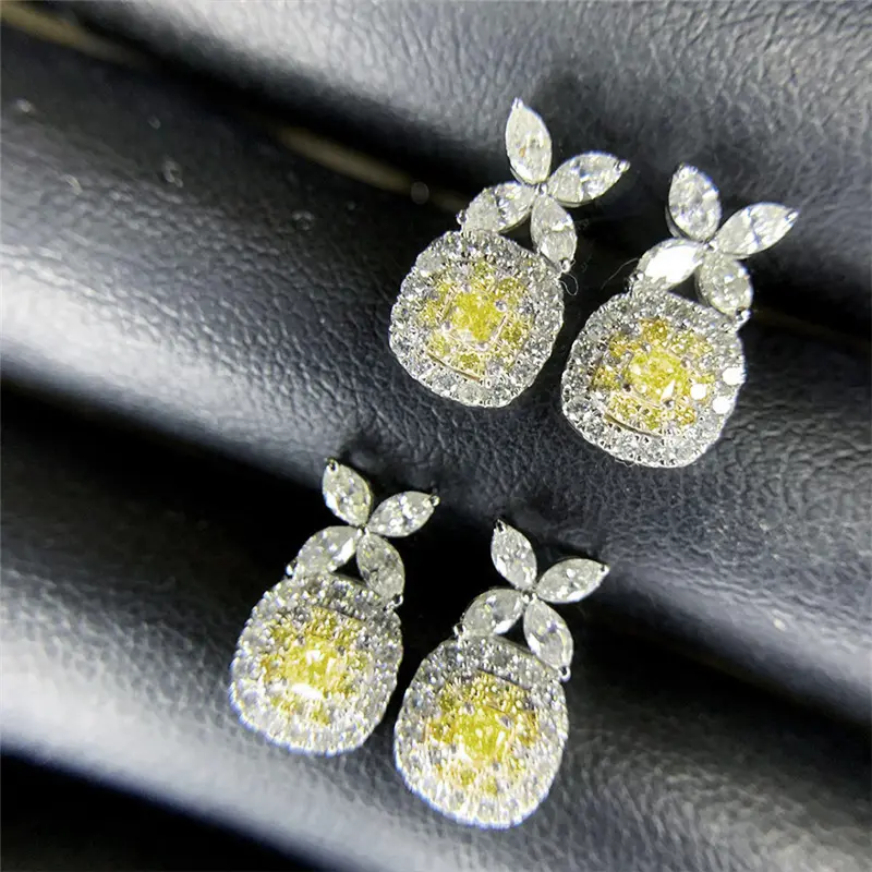 Huitan Chic Stud Earrings for Woman with Brilliant Cubic Zirconia Lovely Yellow Color Earrings Party Fancy Accessories Jewelry