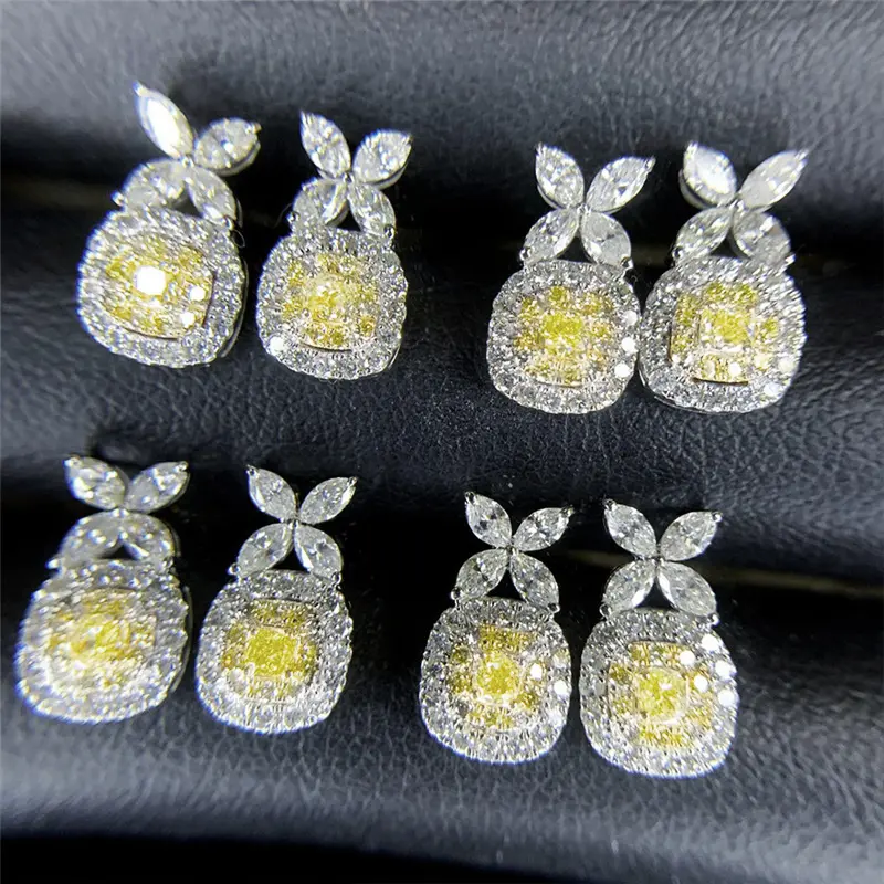 Huitan Chic Stud Earrings for Woman with Brilliant Cubic Zirconia Lovely Yellow Color Earrings Party Fancy Accessories Jewelry