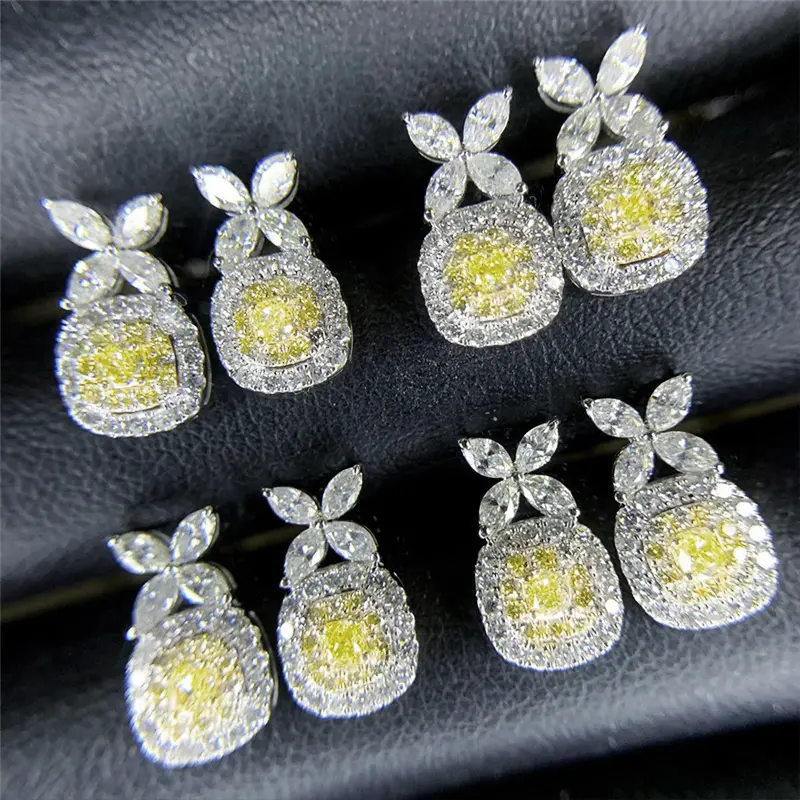 Huitan Chic Stud Earrings for Woman with Brilliant Cubic Zirconia Lovely Yellow Color Earrings Party Fancy Accessories Jewelry
