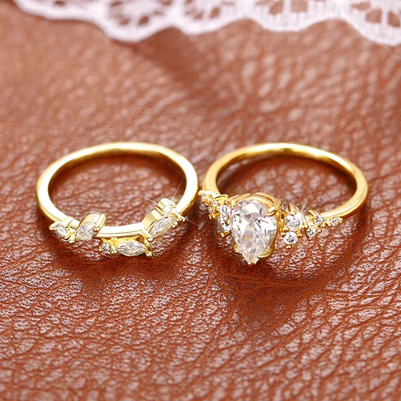 Huitan Trendy Bridal Sets Rings with Waterdrop Cubic Zirconia Romantic Women's Accessories Anniversary Party New Luxury Jewelry