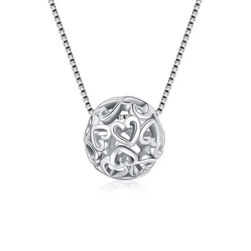 Huitan Trendy Lady Dainty Pendant Necklace Hollow-out Heart Hollow Ball Accessories Graceful Silver Color Jewelry for Engagement