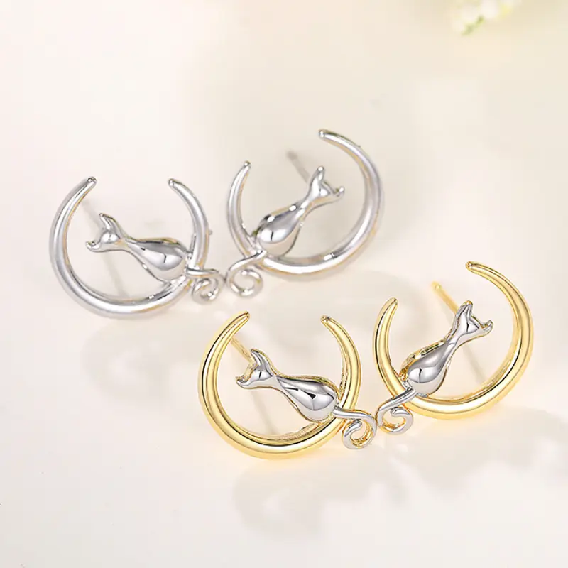 Huitan Chic Moon Cat Ear Nails Cute Girls Everyday Jewelry Metallic Style Animal Accessories for Women Graceful Jewelry Gift