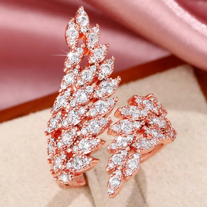 Huitan Trendy Feather Adjustable Ring for Women Wedding Party Sparkling Cubic Zirconia Rings Silver Color Drop Shipping Jewelry
