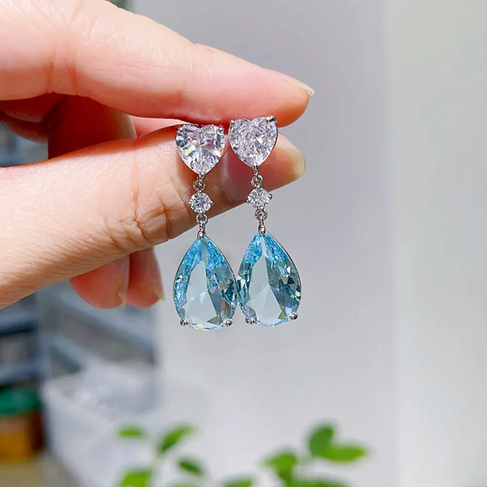 Huitan Blue/Green Pear Cubic Zirconia Drop Earrings Luxury Colorful CZ Earrings Women for Wedding Party 2022 New Trendy Jewelry