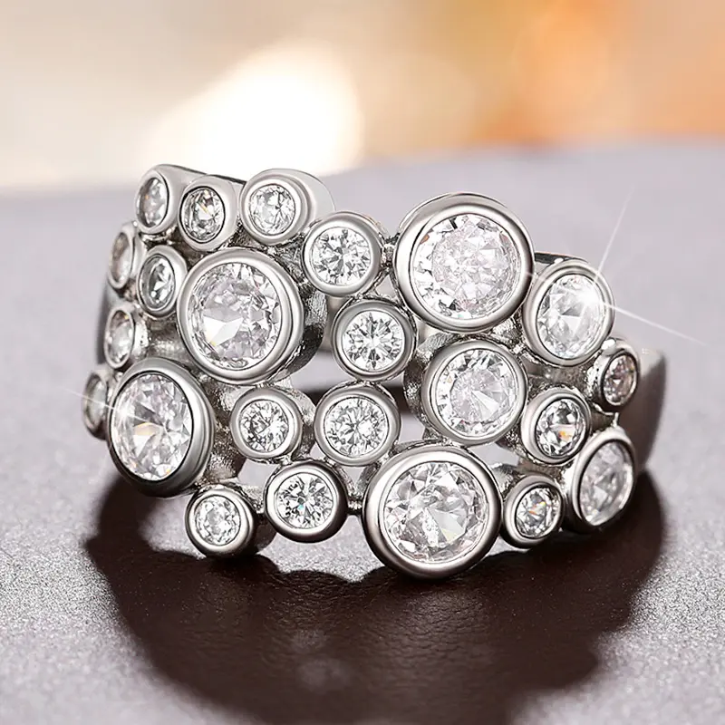 Huitan Trendy Women Rings Full with Round Cubic Zirconia Silver Color High-quality Wedding Bands Accessories Modern Jewelry 2023
